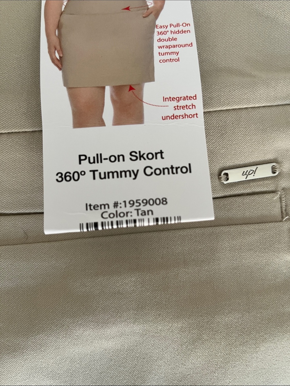 Up! Pull-On Mini Skort in Tan with Tummy Control - Picture 2 of 14